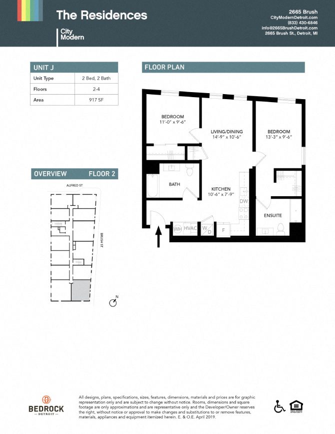 Floor plan for 2 beds, 2 baths, 917 sqft